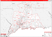 South Central Connecticut County Wall Map Red Line Style